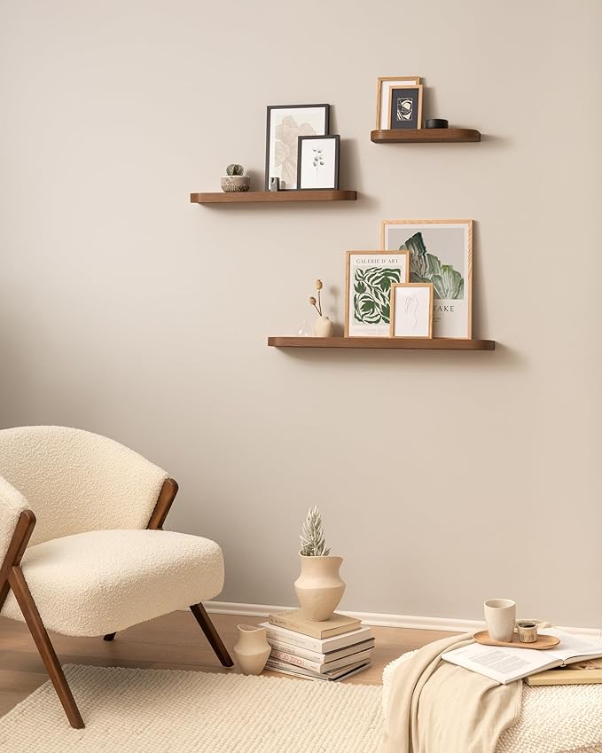 Kazai.® 31.5 inches Wall Shelf 'Toke' | Picture Ledge in Real Wood Veneer | Floating Wooden Shelf for Photos, Wall Decor, and Storage in Bathroom, Living Room, Kitchen, or Bedroom | Walnut