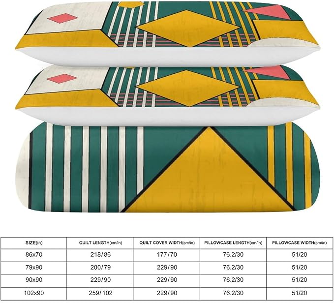 Colorful Aesthetic Comforter Cover Geometry Bed Set, Retro Atomic Duvet Cover，Modern Mid Century Bedding Sets，Aesthetic Abstract Art Bedding 3 Piece (1 Duvet Cover 90"x90" + 2 Pillow Sham 20"x30")