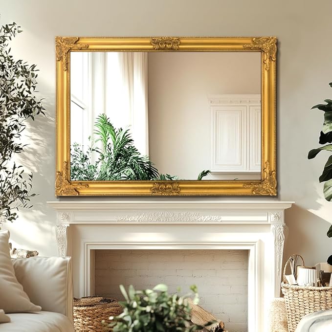 Vintage Gold Mirror for Wall, 28"x40" Antique Decorative Baroque Mirror with Imitation Metal Frame, Ornate Decorative Wall Mirror Decor for Entryway, Fireplace, Living Room, Hallway, Bathroom
