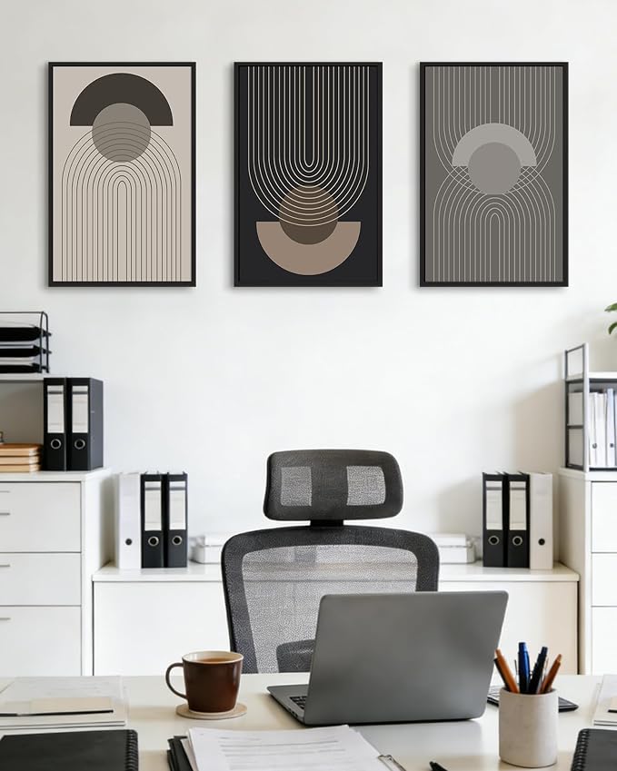 Boho Vintage Line Wall Art Framed Mid Century Bohemain Wall Decor Abstract Modern Artwork Home Office Living Room Prints Ready to Hang 16x24in Black Framed