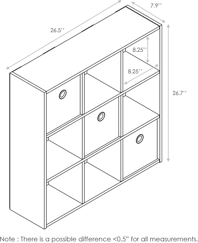 Furinno Simplistic 9-Cube Organizer with Bins, Small Size (Assembled Unit Dimensions : 7.9"D x 26.5"W x 26.7"H Inches), Dark Walnut