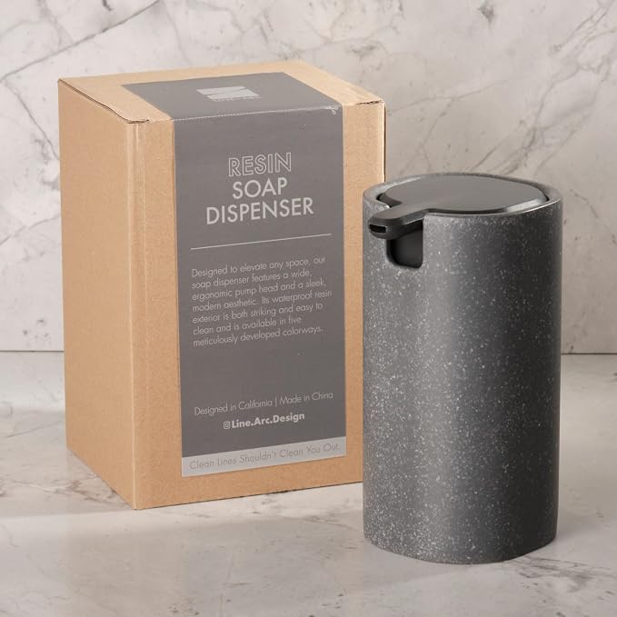 LINE+ARC Modern Easy-to-Press Soap Dispenser (Arctic). Cute Bathroom Blue Marble Kitchen Sink Ergonomic Liquid Lotion Shampoo Conditioner.