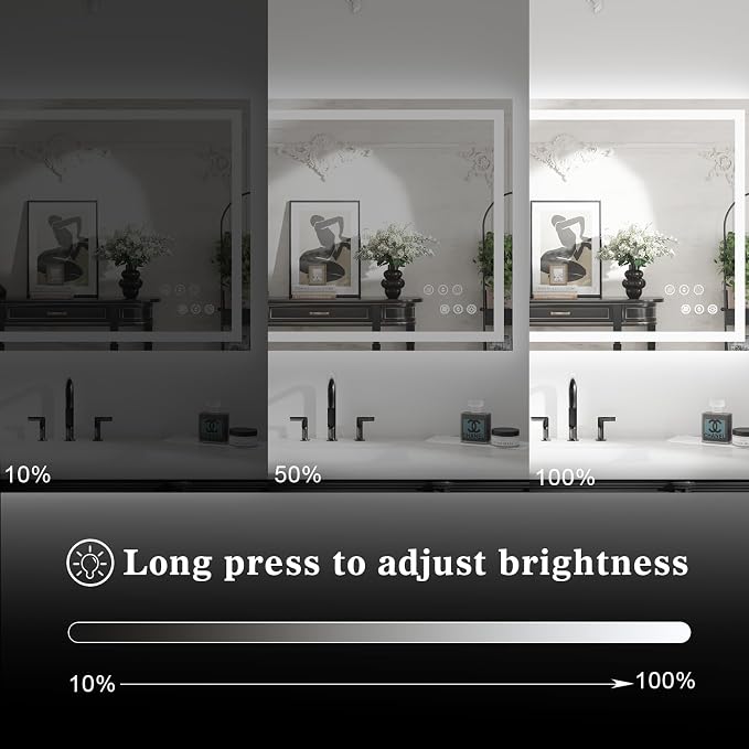 WTTY LED Bathroom Mirror 40"x36" with Back and Front Light,Modern LED Mirror for Bathroom,Stepless Dimmable Lighted Bathroom Vanity Mirror with Anti-Fog,Memory Function,Shatter-Proof