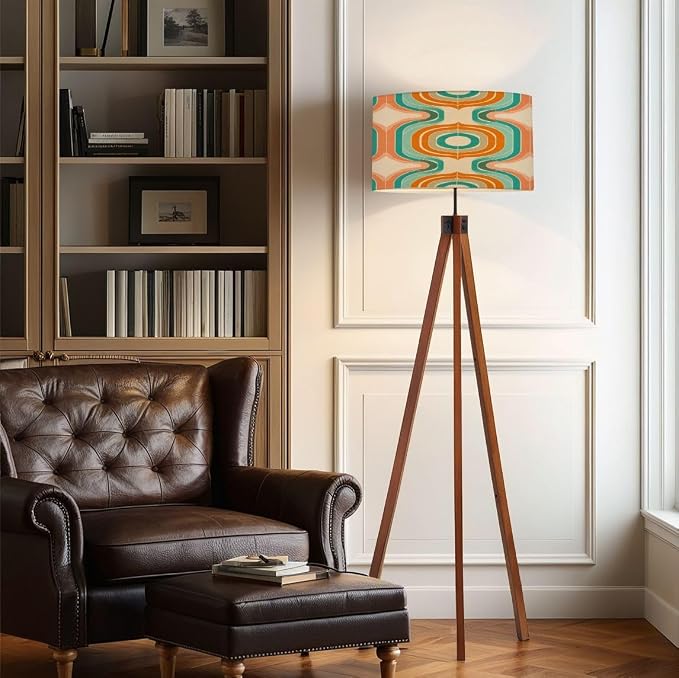 Wood Tripod Floor Lamp 50s Mid Century Modern Seamless Mid Century Standing Lamp Linen Shade Dimmable Modern Tall lamp Home Decor for Living Room Bedroom Office