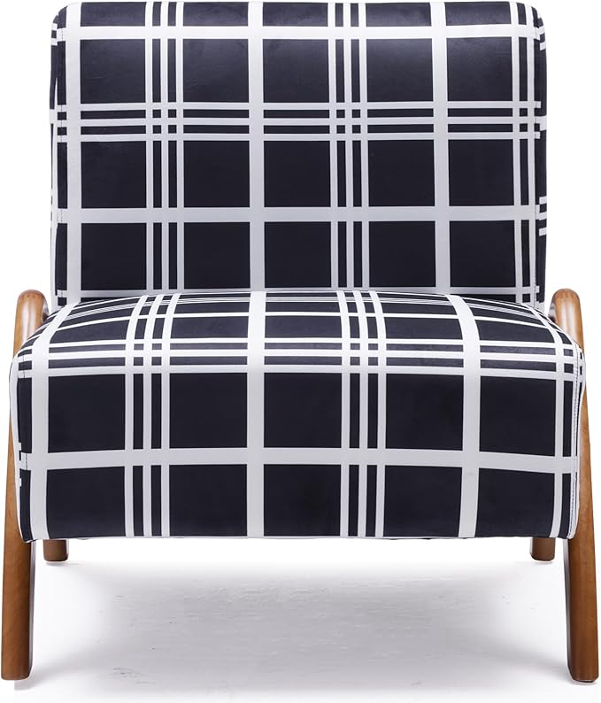 Oversized Accent Chair, upholstered armless mid Century Modern Living Room Chair with Wooden Legs for Bedroom/Office/Cafe, Plaid Black