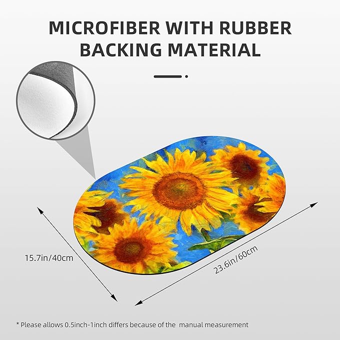 Abstract Sunflower Oval Bath Mat Diatomaceous Mud Mats with Rubber Backing Ultra Soft Washable 23.6"×15.7" Quick Dry Thin Bath Rugs for Bathroom Floor Bathtub Vanity Easy Care