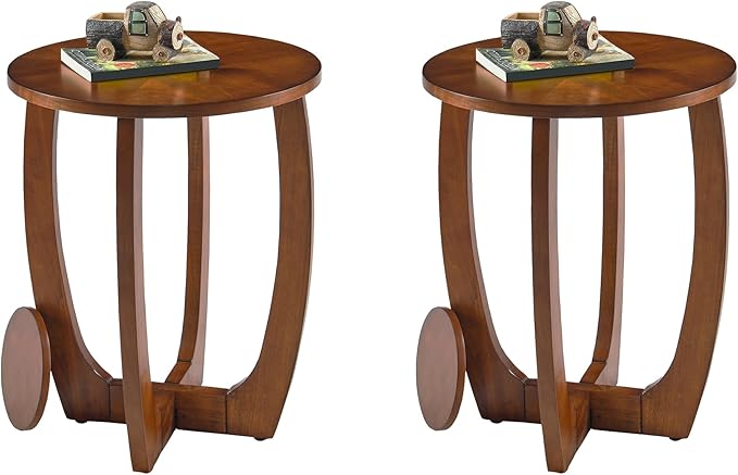 2 Set Wood Farmhouse End Table with Storage Shelf, 2-Tier Side Table with Curved Legs & Lower Removable Shelf, Accent Table for Living Room, Walnut Finish & Easy Assembly, Dark Brown