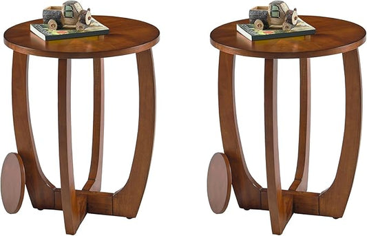 2 Set Wood Farmhouse End Table with Storage Shelf, 2-Tier Side Table with Curved Legs & Lower Removable Shelf, Accent Table for Living Room, Walnut Finish & Easy Assembly, Dark Brown