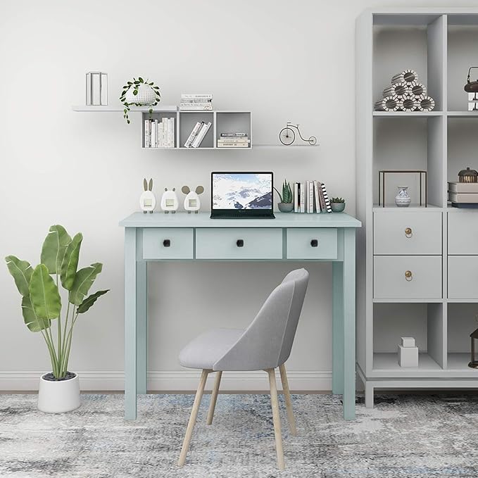 STHOUYN Home Office Small Writing Desk with Drawers Bedroom, Study Table for Adults/Student, Vanity Makeup Dressing Table Save Space Gifts Green (Light Green)