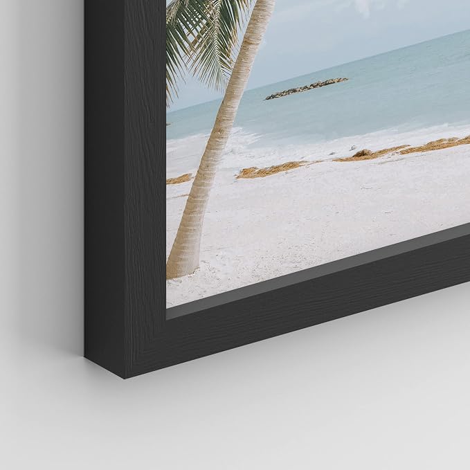 SIGNWIN Framed White Beach Shore Tropical Palm Tree Island Wall Art, Set of 4 Landscape Colorful Wall Decor Prints, Nature Wilderness Wall Décor for Living Room, Bedroom - 12"x16" Black