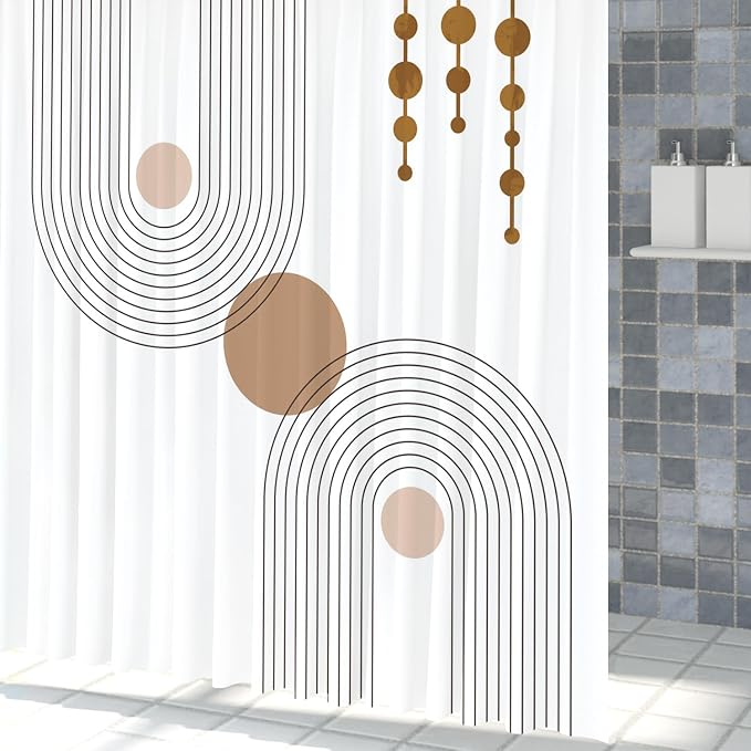 Mid Century Shower Curtain Minimalist Abstract Arch Simple Sun Modern Shower Curtains Bohemian Geometric Aesthetic Bathroom Decor Waterproof Fabric Curtain with Hooks 72x72 inch