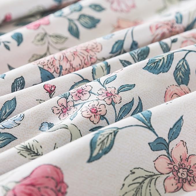 HoneiLife King Size Duvet Cover - Cotton Comforter Cover, Soft & Breathable Floral Bedding Duvet Cover Sets with Zipper Closure & Corner Ties, 3-PC Wildflower Comforter Cover Sets, Carnation