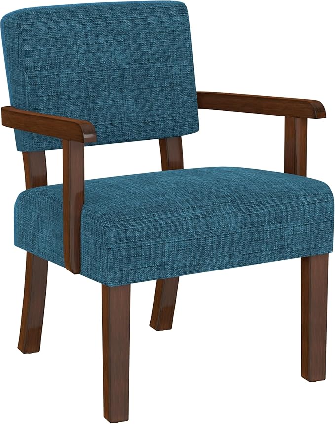 Accent Chair,Armchairs with Solid Wood Frame and Legs,Upholstered Reading Leisure Chair for Bedroom,Office,Waiting Room (Linen, Blue, One Chair)