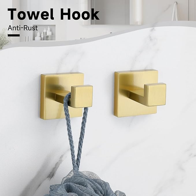 TNOMS Brushed Gold 5-Pieces Bathroom Hardware Set Towel Bar Set,Stainless Steel Bathroom Hardware 23.6 Inch Towel Bar Towel Holder Set Wall-Mounted