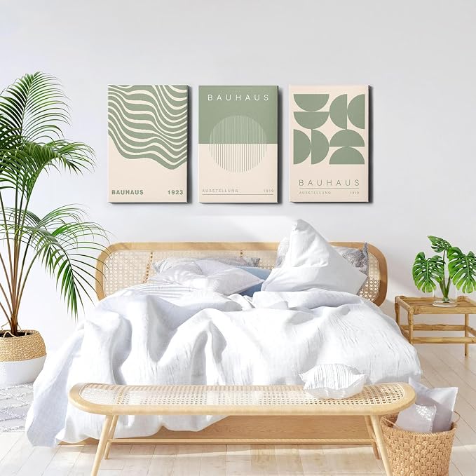Geometric Line Wall Art Bauhaus 1923 Poster Sage Green Abstract Paintings Mid Century Modern Artwork Bauhaus Exhibition Poster Abstract Shape Prints Boho Modern Picture 16x24inch Wood Framed