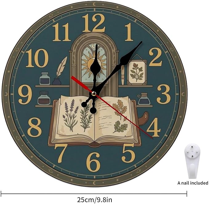 Botanical Alchemist Wooden Wall Clock Silent Non Ticking | Frameless Battery Operated Home Office Bedroom Kitchen Decor Gift 10/12 Inch