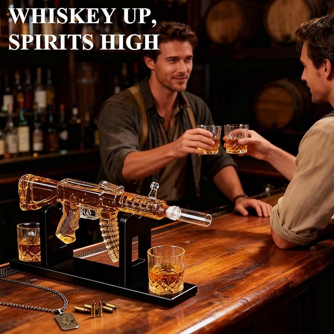 PONPUR Gifts for Men Dad, Whiskey Decanter Set with 2 Glasses, Unique Birthday Anniversary Retirement Gifts for Husband Him Grandpa, Cool Bourbon Scotch Gift for Man Cave Bar Decor