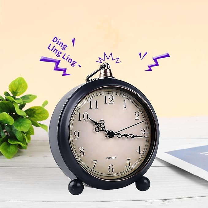 pxy Retro Alarm Clock for Heavy Sleepers 3D Dial Battery Operated (Battery Include), 4" Super Silent Analog Alarm Clock for Kids with Night Light PT260 Silver OrangePT508-1 Arabic Numbers