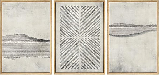 SIGNWIN Framed Canvas Print Wall Art Set Grunge Geometric Line Landscape Abstract Shapes Cozy Neutral Modern Art Decorative Boho Relax Nordic for Living Room, Bedroom, Office - 16"x24"x3 Natural