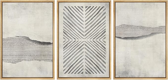 SIGNWIN Framed Canvas Print Wall Art Set Grunge Geometric Line Landscape Abstract Shapes Cozy Neutral Modern Art Decorative Boho Relax/Zen Nordic for Living Room, Bedroom, Office - 24"x36"x3 Natural