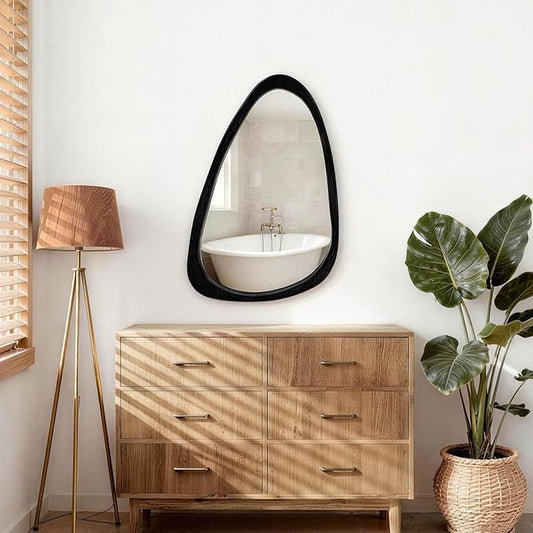 Asymmetrical Mirror, Irregular Wall Mirror, Wood Frame Decorative Mirror for Bedroom, Living Room, Entryway, Hallway, Mid Century Modern and Boho Home Decor, Abstract Wall Mirror 30" H x 20" W