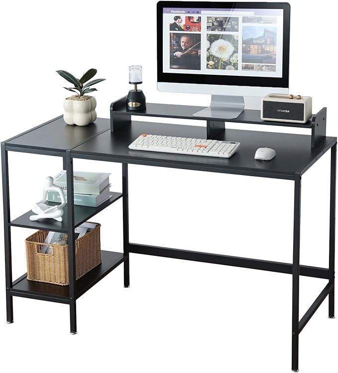 47-inch Computer Desk with Storage Shelf - Your Ideal Black Gaming Desk for Bedrooms, Small Spaces, and Home Offices. This Modern Writing Desk is Perfectly Suited for PCs.