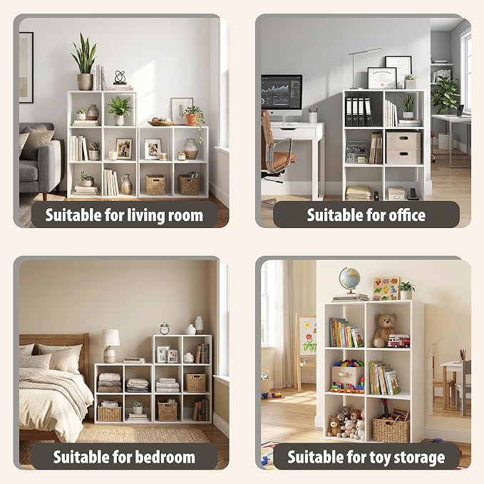 Endearing Limons【2026 Wooden 6 Cube Shelf Storage Organizer with Anti-Tipping Kits + Reversible Open Back Solid Panel Bookcase (11 x 11 Unit Cell White)