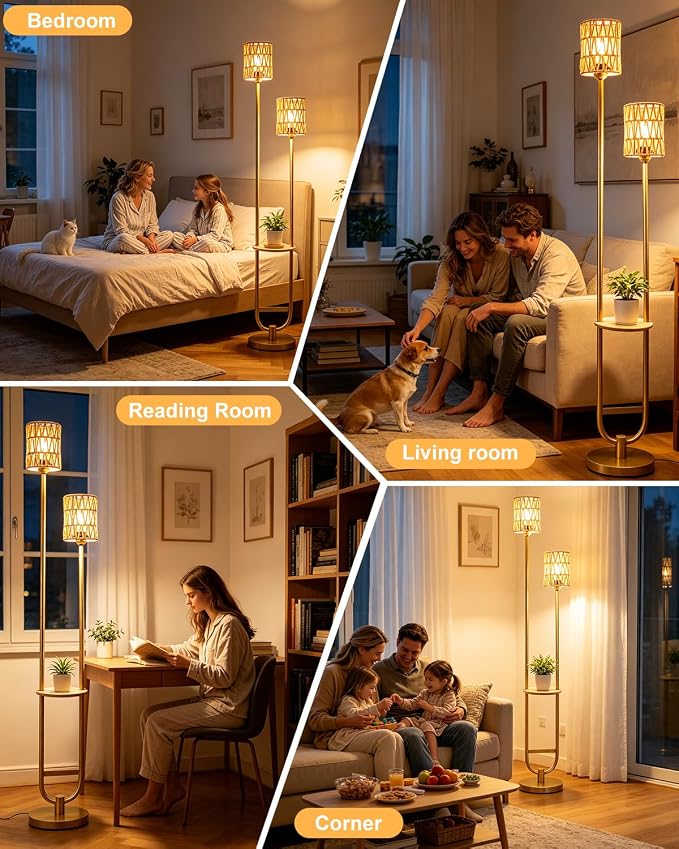 Lightdot 63IN Gold Floor Lamp with Table Mid Century Standing Lamps with Warm White Bulbs Included Unique Vintage Tall Floor Lamp with 5Lbs Heavy Base for Living Room/Party/Sofa Beside/Corner Decor