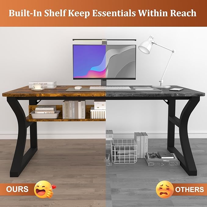 55 X 23.6'' Computer Desk, Home Office Desks w/Shelf Storage, Computer Desk w/Metal Frame, Cable Management, Study Student Desk Writing Work Table Deeper & Thicker Desktop for Home Bedroom