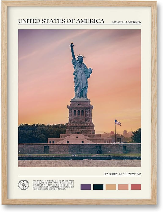 HesenDot Natural OAK Wood Framed City Wall Art,12x16in Famous Skyline Quality Canvas Wall Print,Classic Urban Landmark Wall Decor for Living Room, Bedroom,Office Gallery Set of 1