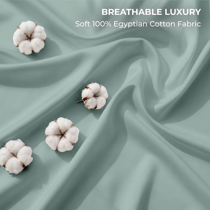 SGI bedding 100% Egyptian Cotton Sheets Twin Size – 600 Thread Count Sheets Set, Soft, Cooling, 15" Deep Pocket, Luxury Hotel Bedding, Breathable, Durable - Aqua Green