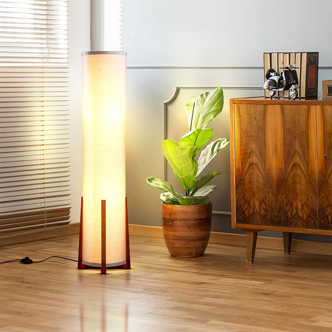 Brightech Parker Paper Lantern Floor lamp, 48 Inch Tall Lamp with Wood Frame, Asian Design for Bedroom, Decorative Tower Shade Lamp for Living Rooms & Offices, Great Living Room Décor