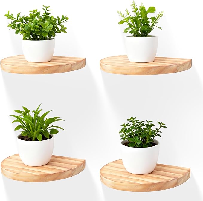Small Wood Floating Shelves (4-Pack, 6-inch Diameter) - Round Sturdy Invisible Wall Mount Display for Small Plants,Toys,Bathroom,Living Room Storage & Modern Rustic Décor (Carbonized Brown)