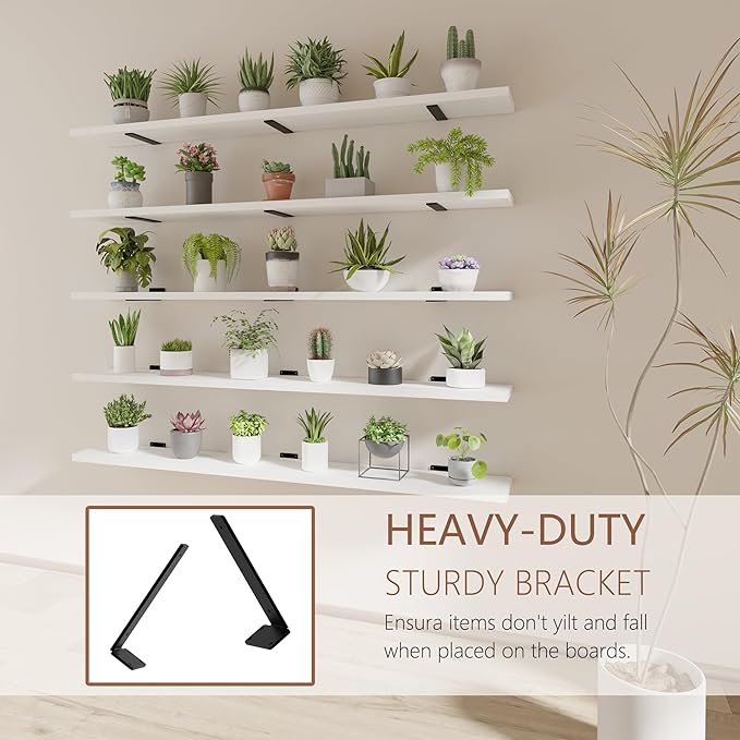 5 Tier Book Shelf,60 Inch White Floating Shelf for Wall,Farmhouse Heavy Duty Large Bookcase,Wall Mounted Bookshelf for Garage