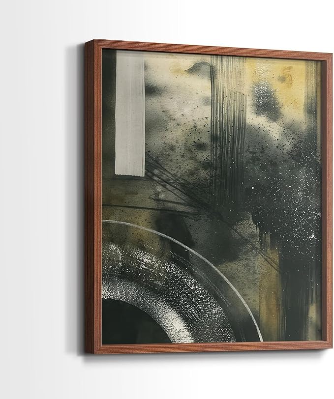 Renditions Gallery Set of 2 Peel & Stick Framed Prints, Moody Abstract Wall Art, Circular and Splattered Effects Wall Decor, Re-Stickable - Ready to Hang - 16"x20" - Walnut Frame LT588