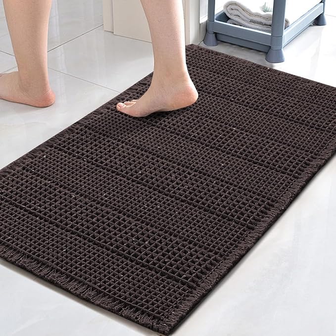 H.VERSAILTEX Upgraded Waffle Bath Mat Super Absorbent Non Slip Bath Rugs for Beside Tub, 17" x 24", Chocolate