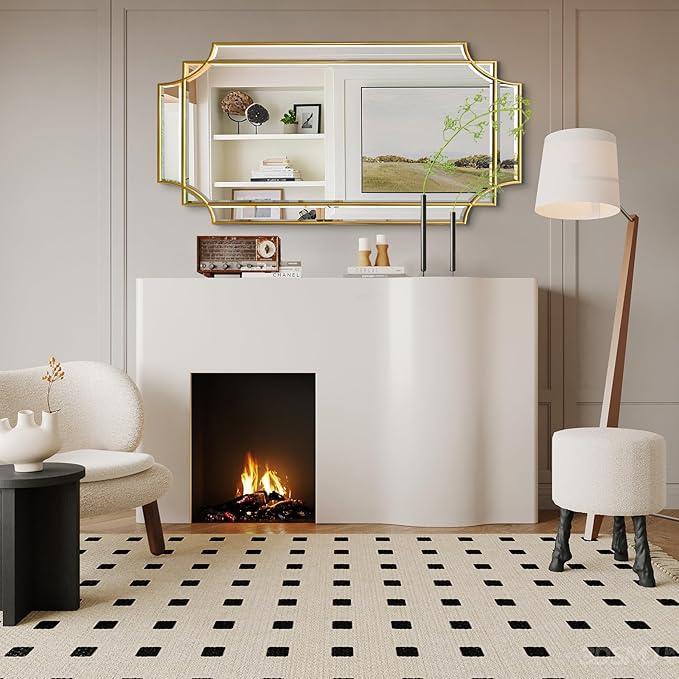 Wall Mirror Full Length, 47" x 24" Gold Wood Framed Full Body Mirror, Scalloped Beveled Polished Decorative Mirrors, Large Rectangle Irregular Mirror for Bathroom/Bedroom/Living Room/Entryway