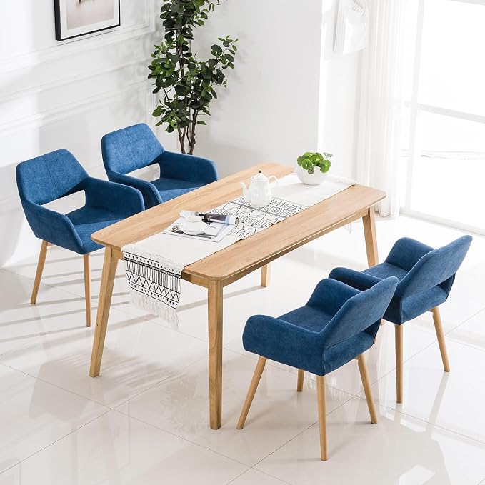 Mid Century Modern Dining Chairs Set of 4 & 2 & 6 Comfy Accent Chair Upholstered Kitchen Dining Living Room Chairs for Bedrooms Waiting Room Home Arm Desk Chair No Wheels (Blue, 4)