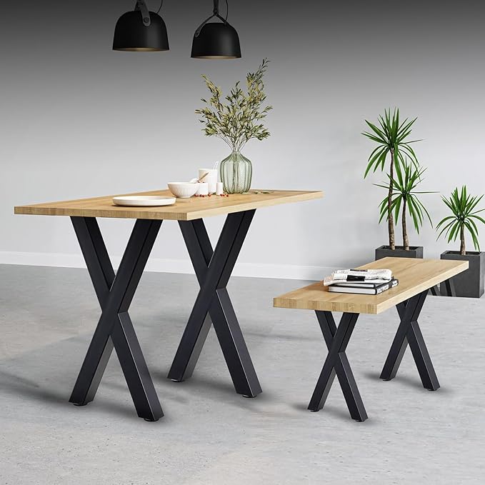 28 Inch X-Shape Table Legs - Metal Coffee Table Legs, Steel Desk Legs for DIY Furniture Dining Table, Set of 2, Black