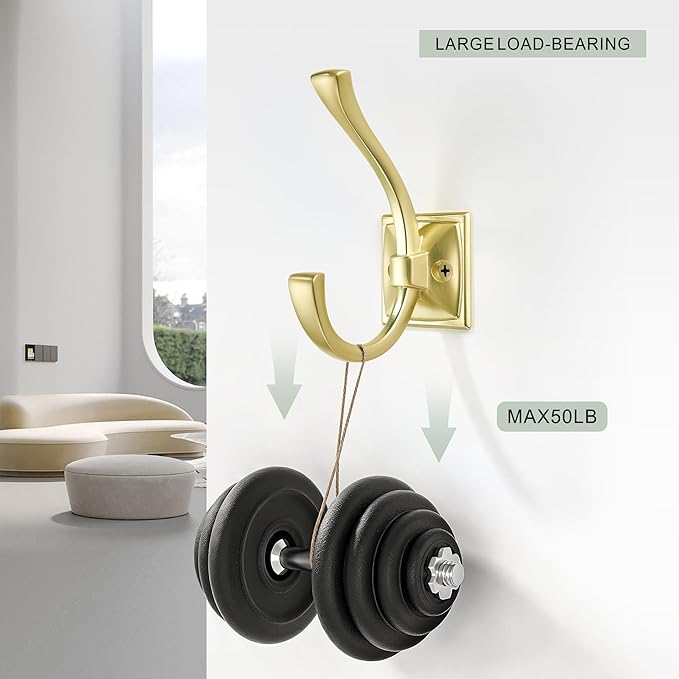 TUNNY 5 Pack Antique Design Wall Hanging Coat Hooks - Brushed Gold Coat Hooks Towel Hook for Entry Shoe Cabinet, Wardrobe Bathroom Bedroom Furniture Hardware