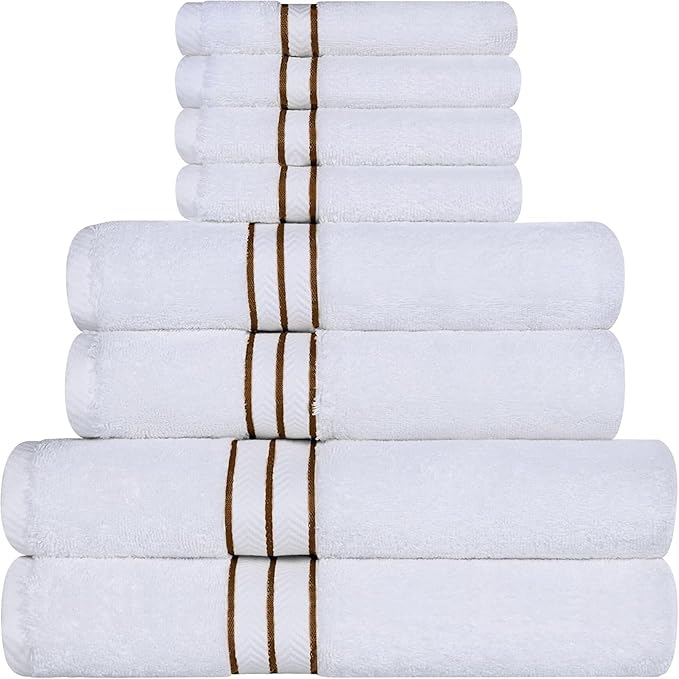 Superior Turkish Cotton Ultra-Plush 8-Piece Towel Set, Ideal for Master Bath, Guest Bathroom, Fast Drying, Shower, Spa, Face/Washcloths, Hand, Bath Towels, Absorbent, Home Basics, Toast