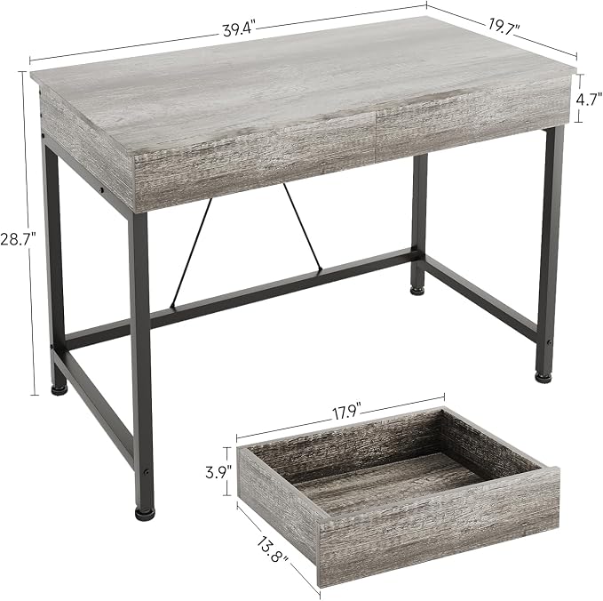 Mexin Small Desk with 2 Wooden Drawers, 40 Inch Home Office Writing Desk, Vanity Desk with Storage, Computer Desk for Bedroom Small Spaces, Table for Office, Work, Kids Study, Makeup, Gray Oak