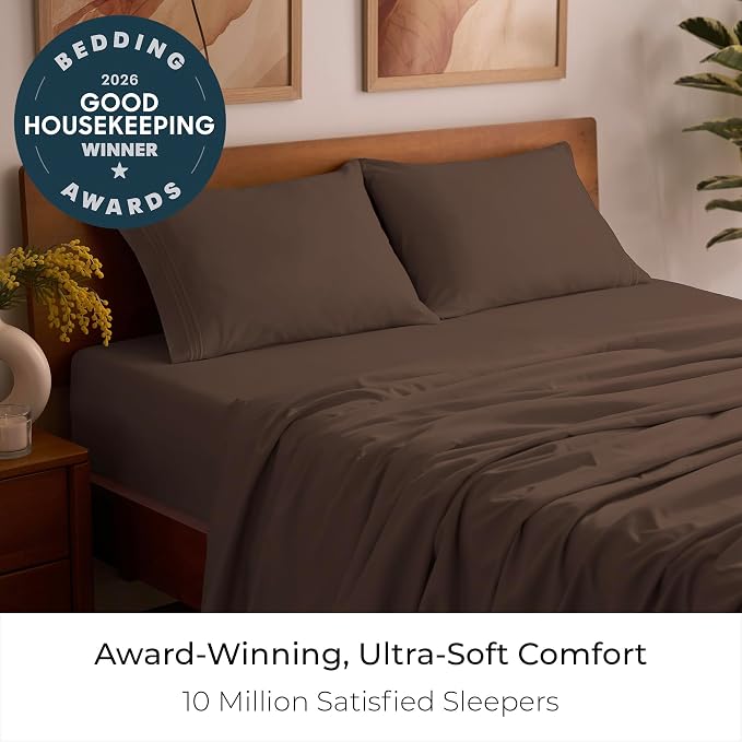 Mellanni Queen Sheets Set - 4 PC Iconic Collection Bedding - Hotel Luxury, Extra Soft, Cooling Bed Sheets - Wrinkle, Fade, Stain Resistant (Queen, Brown)