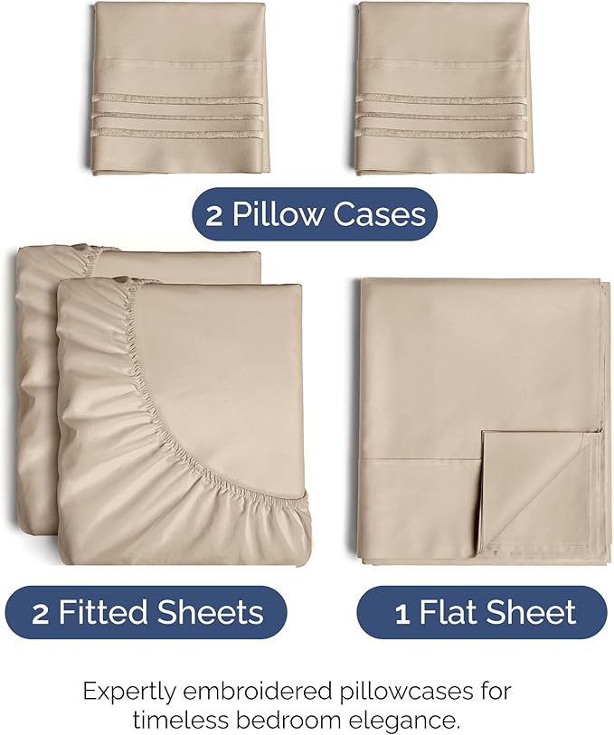 Split King Size 5 Piece Sheet Set - Comfy Breathable & Cooling Sheets - Hotel Luxury Bed Sheets for Women & Men - Deep Pockets, Easy-Fit, Soft and Wrinkle Free Sheets - Cream Oeko-Tex Bed Sheet Set