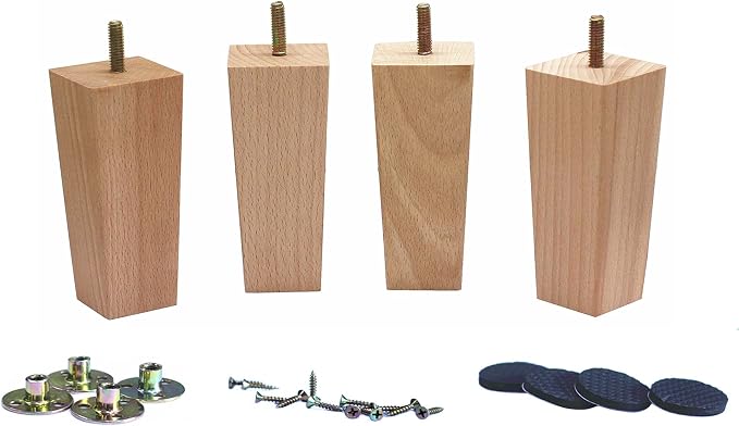 WEICHUAN Tapered Solid Beech Wood Furniture Legs for Sofa Couch Chair Ottoman Loveseat Table Cabinet Legs Furniture Feet Replacement(5.5" Straight Set of 4)