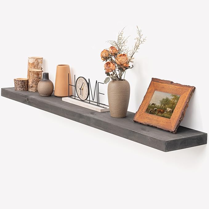 Marsmiles Floating Shelves for Wall - 48 Inch Grey Wood Floating Shelves Set of 1-48 Inch Wide x 7.7 Inch Deep x 1.6 Inch Thick Rustic Wooden Shelves for Room Wall