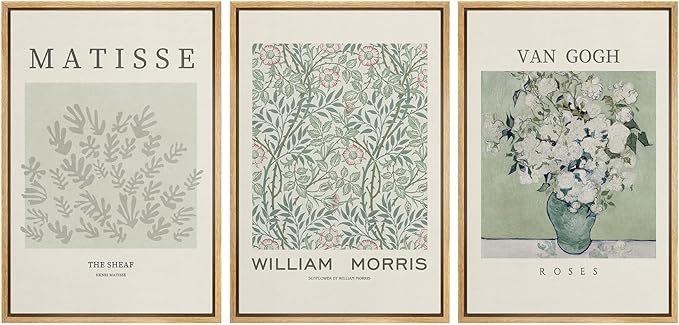 wall26 Framed Canvas Print Wall Art Set Matisse, William Morris, Van Gogh Photography Modern Rustic Scenic Colorful Multicolor for Living Room, Bedroom, Office - 16"x24"x3 Natural