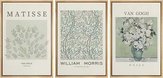 wall26 Framed Canvas Print Wall Art Set Matisse, William Morris, Van Gogh Photography Modern Rustic Scenic Colorful Multicolor for Living Room, Bedroom, Office - 16"x24"x3 Natural