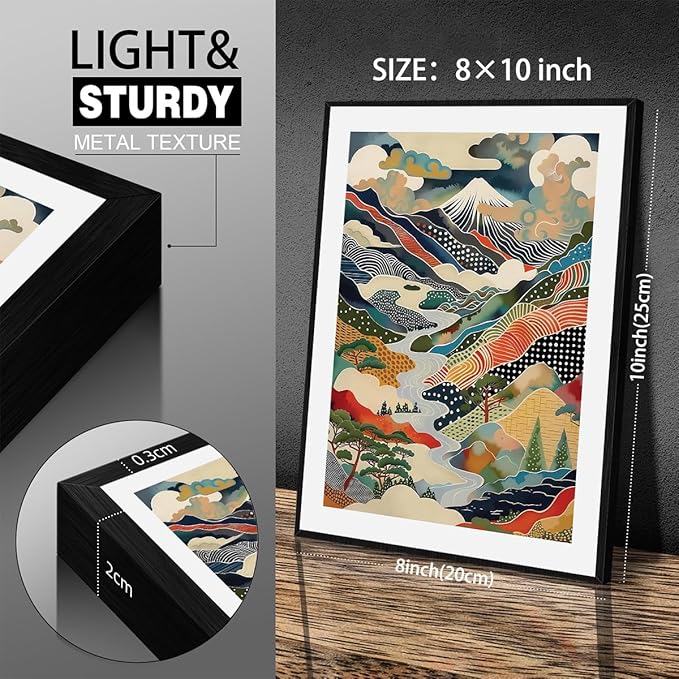 Japanese Mount Fuji Poster Colorful Nature Landscape Mountain Wall Art 08x10 inch Black Framed Modern Trendy Abstract Aesthetic Canvas Prints Wall Decor for Home Bedroom