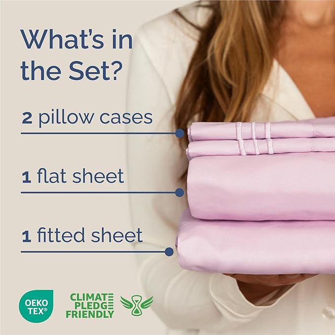 King Size 4 Piece Sheet Set - Comfy Breathable & Cooling Sheets - Hotel Luxury Bed Sheets for Women and Men - Deep Pockets, Easy-Fit, Soft and Wrinkle Free Sheets - Light Pink Oeko-Tex Bed Sheet Set